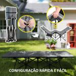 Cama Dobrável de Campismo Praia com Apoio de Cabeça e Bolso Lateral Suporta até 150 kg 187x67x37 cm Cinzento