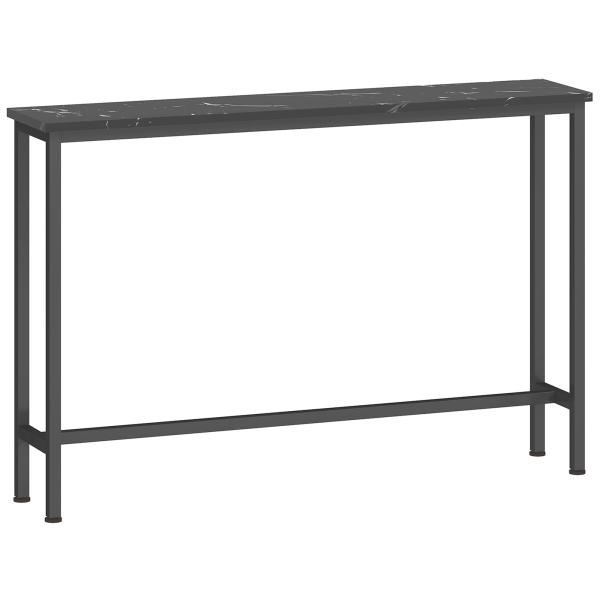 Mesa Consola Moderna Consola de Entrada Estreita com Superfície com Efeito Mármore e Estrutura de Metal 100x20x66 cm Preto