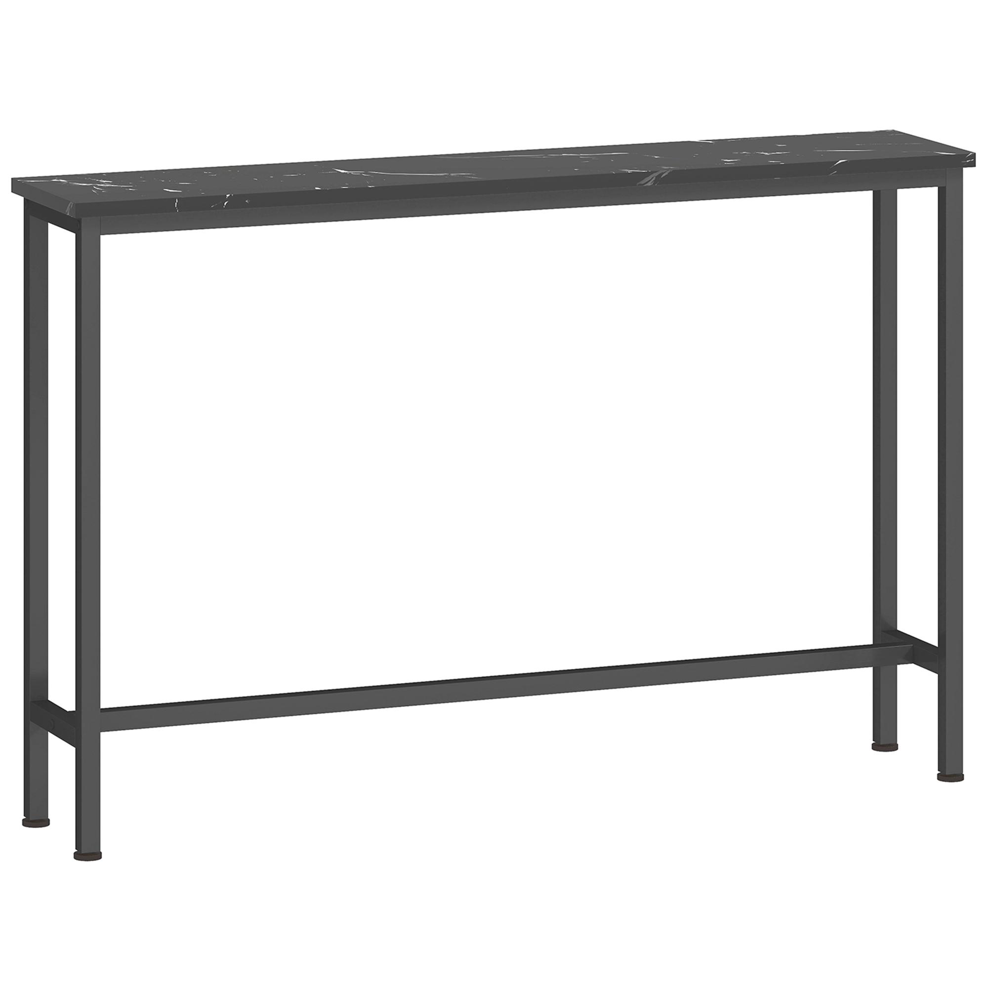 Mesa Consola Moderna Consola de Entrada Estreita com Superfície com Efeito Mármore e Estrutura de Metal 100x20x66 cm Preto