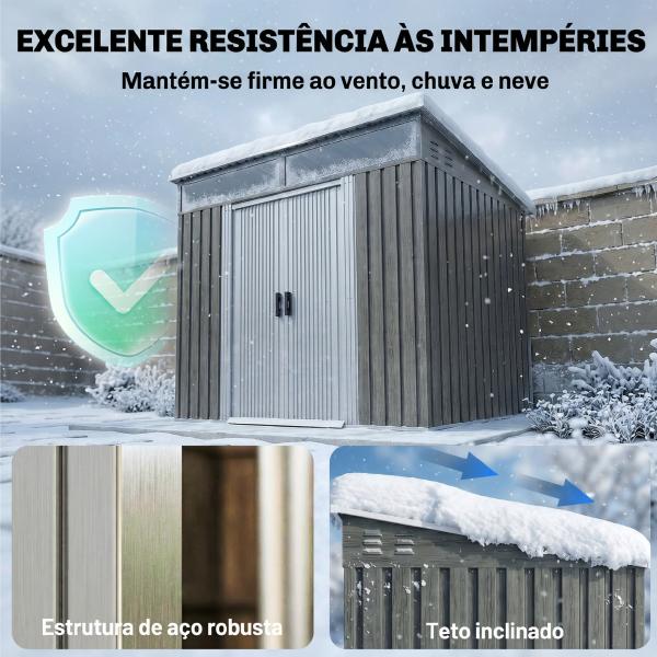 Abrigo de Jardim Exterior 2 m² 195x122x181,5 cm Abrigo Metálico com Base SEM CHÃO 2 Portas de Correr Janelas Cinza Claro