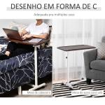 Mesa Auxiliar com Rodas para Sofá e Cama Altura Ajustável e Estrutura de Aço 77x40x76 - 100 cm Nogueira Escura