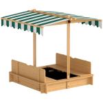 Caixa de Areia para Crianças de Madeira com Toldo Ajustável em Altura 2 Bancos e Encostos para Jardim 106x106x121 cm Natural