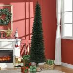 Árvore de Natal Artificial Altura 210cm com 510 Ramos de Folhas de PVC Ignífugos Base Dobrável e Suporte Metálico Verde
