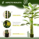 Planta Artificial Palmeira Areca com Vaso e 30 Folhas Decoração para Interior e Exterior Ø19,5x190 cm Verde