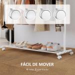 Charriot com Rodas 5 Ganchos Barra para Pendurar e Prateleira Inferior 120x43x171 cm Branco