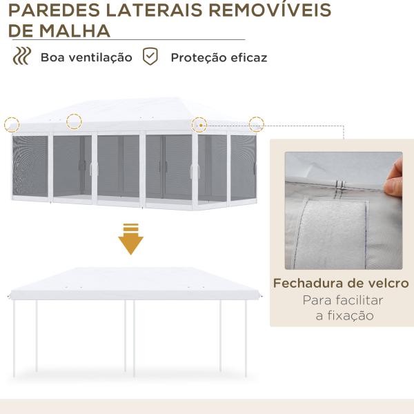 Tenda Dobrável 585x295x270 cm Tenda de Jardim com 6 Mosquiteiros Bolsa de Transporte e Estrutura de Aço Cinza