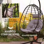 Cadeira Suspensa com Suporte Baloiço Jardim com Cesto Dobrável Almofada e Apoio de Cabeça 98x95x198 cm Cinzento