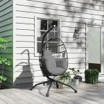 Cadeira Suspensa com Suporte Cadeira Baloiço de Jardim com Cesto Dobrável Almofada e Apoio para a Cabeça 120x88x192 cm Preto