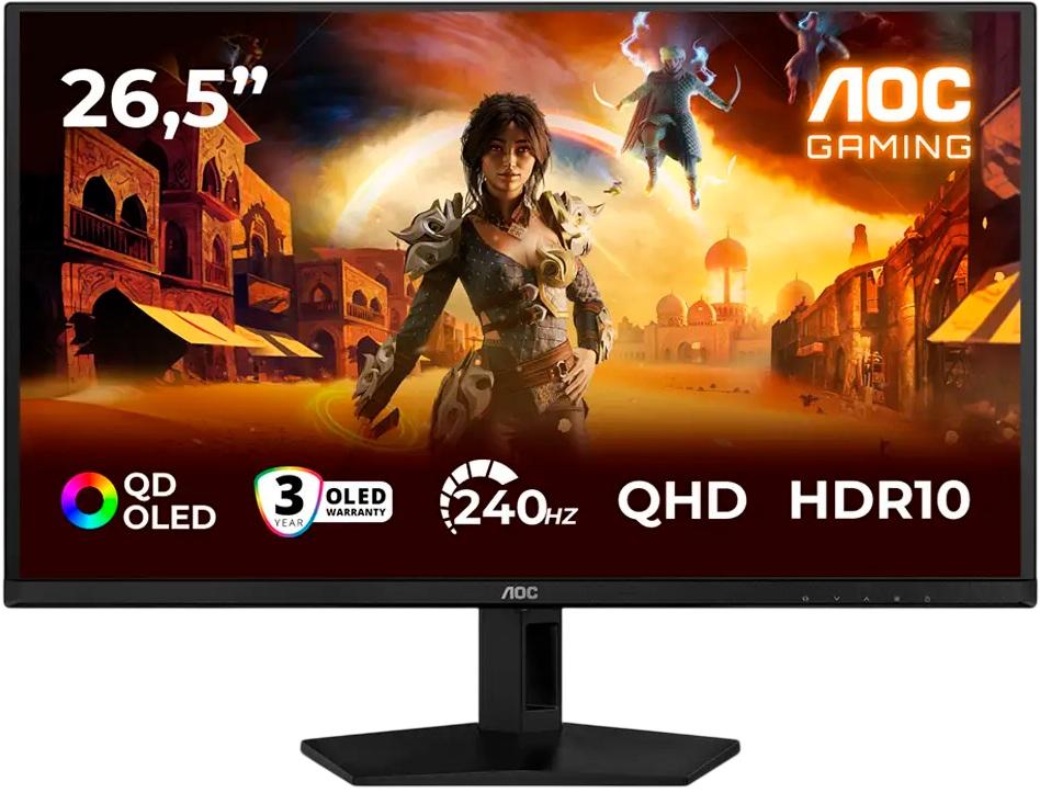 Monitor 26.5 Q27G41ZDF Quad HD QD - OLED (Preto/Vermelho) - AOC