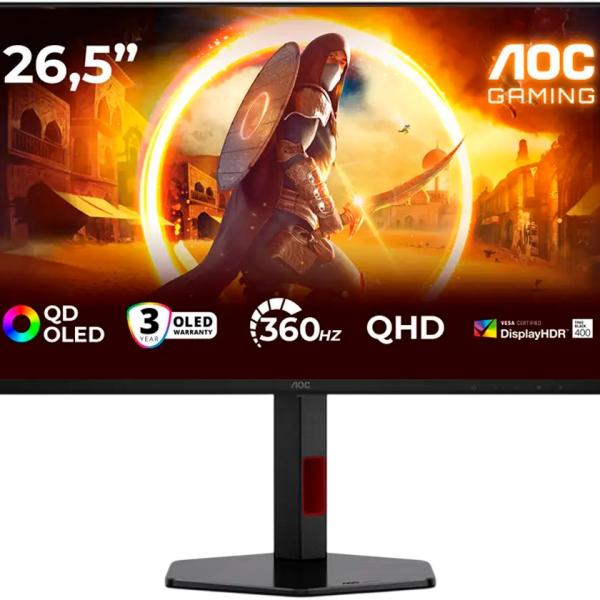 Monitor 26.5 Q27G4SDR Quad HD QD - OLED (Preto/Vermelho) - AOC