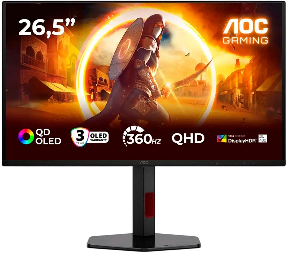 Monitor 26.5 Q27G4SDR Quad HD QD - OLED (Preto/Vermelho) - AOC