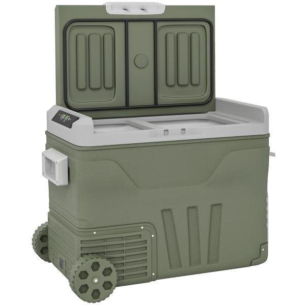 Geleira Portátil Elétrica 45L Geleira de Carro - 20℃ a +20℃ 12V/24V com Rodas Compressor e Ecrã LED 64,5x43,5x53 cm Verde