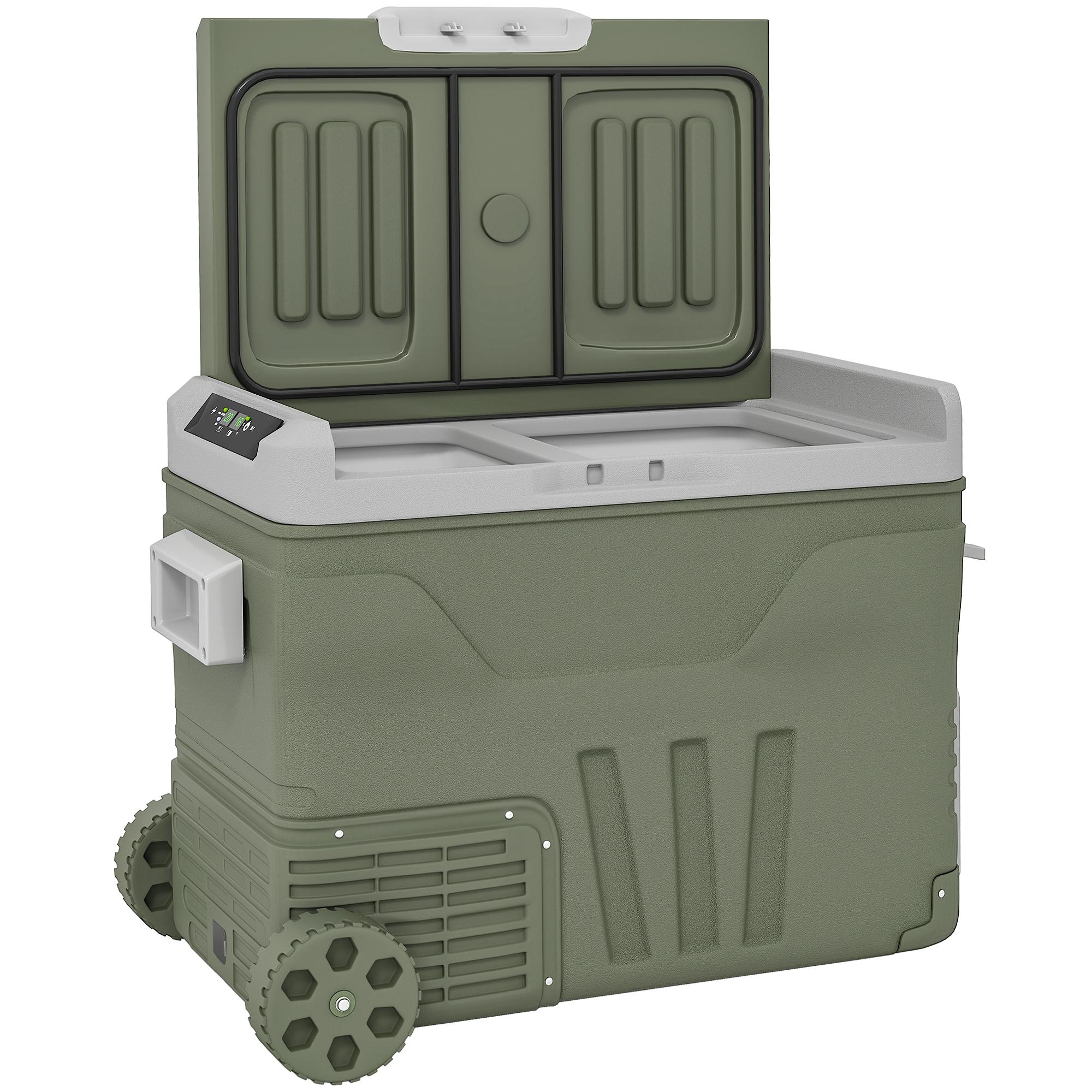 Geleira Portátil Elétrica 45L Geleira de Carro - 20℃ a +20℃ 12V/24V com Rodas Compressor e Ecrã LED 64,5x43,5x53 cm Verde