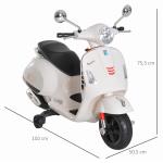Mota Elétrica para Crianças com Licença Vespa com Música Velocidade 2 - 3 km/h e Buzina 102x50,5x75,5 cm Branco