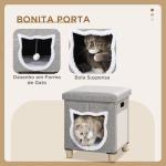 Casa para Gatos 2 em 1 com Apoio para os Pés com Almofada Amovível e Almofada para Arranhar 35,5x35,5x42,5 cm Cinza