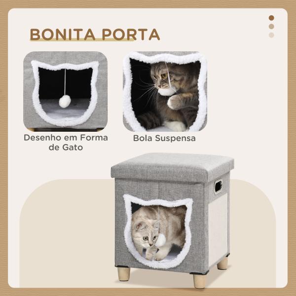 Casa para Gatos 2 em 1 com Apoio para os Pés com Almofada Amovível e Almofada para Arranhar 35,5x35,5x42,5 cm Cinza