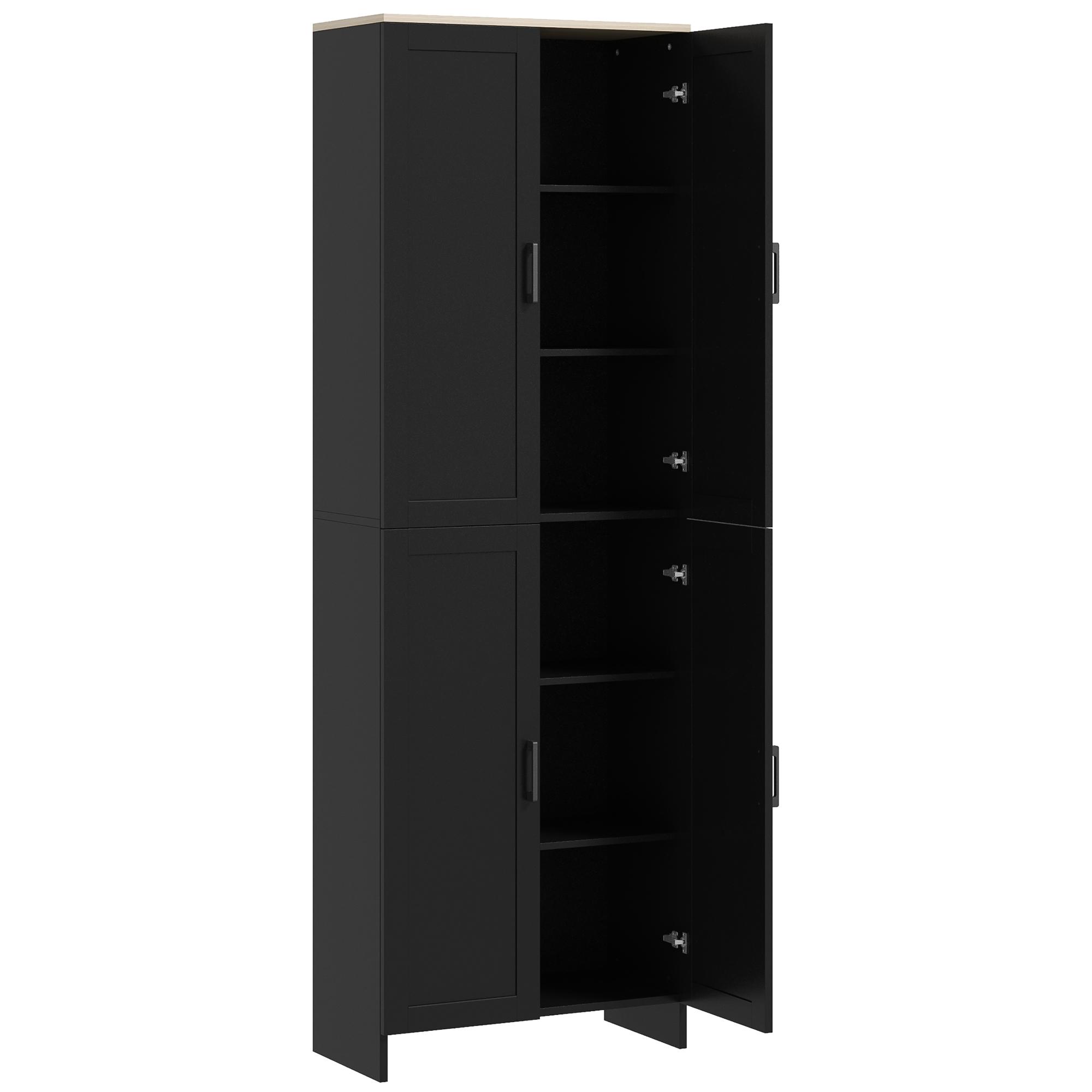 Armário de Cozinha com 4 Portas e Prateleiras Ajustáveis Anti - Tombo 60x30x170,5 cm Preto