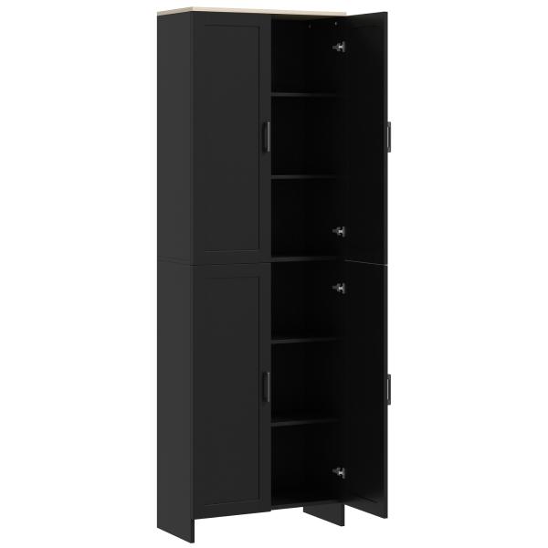 Armário de Cozinha com 4 Portas e Prateleiras Ajustáveis Anti - Tombo 60x30x170,5 cm Preto