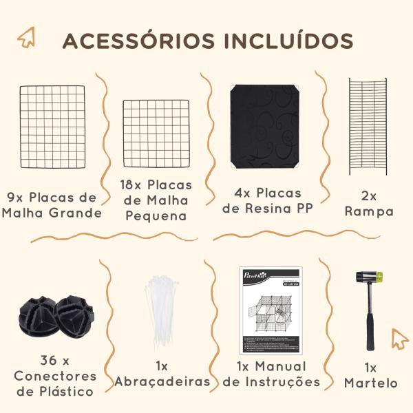 Recinto para Animais Pequenos com 31 Painéis Recinto para Animais de Estimação Personalizável com Rampas e Portas 105x45