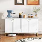Aparador Moderno para Sala de Estar com Prateleiras Ajustáveis e Pés Dourados Móvel para TV até 65 Polegadas 140,8x35x77,5 cm Branco