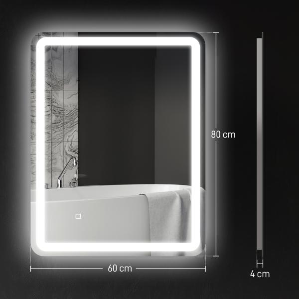 Espelho Casa de Banho com Luzes LED 60x80 cm Função Antiembaciamento 3 Temperaturas de Cor Ajustável e Função de Memória