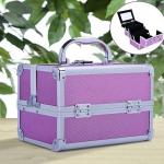Estojo de Maquiagem Profissional Portátil de Cosméticos com Bandejas de 3 Níveis e Espelho 2 Chaves para Porta - Joias Manicure 15x15x20cm Rosa