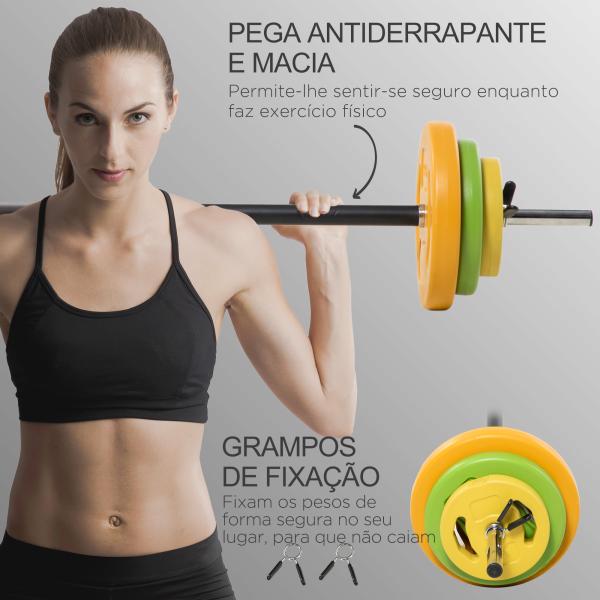 Conjunto de Barra de Pesos Conjunto de Musculação com 6 Discos 1,5kg 2,5kg 5 kg Intercambiáveis 130x28x28 cm Multicor