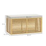 Baú de Arrumação para Dormitório 122L Estofado em Linho Sintético com Almofada Estrutura de Bambu 90x42x43 cm Cinza e Madeira