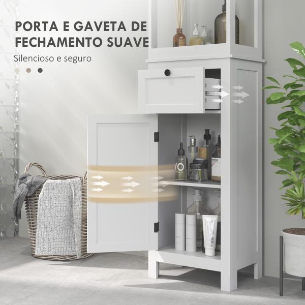 Coluna Casa de Banho Móvel Casa de Banho com Gaveta Porta Prateleira Ajustável e 2 Compartimentos 40x30x165 cm Branco