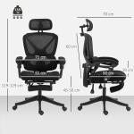 Cadeira de Escritório de Malha com Apoio para a Cabeça Suporte Lombar Apoio para os Pés Função de Inclinação 71x70x109 - 119 cm Preto