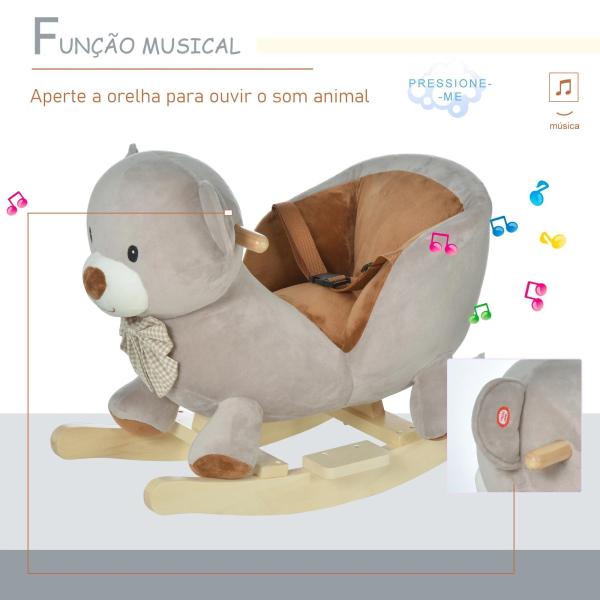 Cavalo de balanço com forma de urso para bebê acima de 18 meses com som 60x33x50