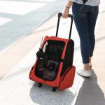 Transportadora 2 em 1 para Animais de Estimação Mochila ou Carrinho de Viagem para Cães e Gatos com 2 Rodas Alça Retrátil de Alumínio e Bolso de Armazenamento 42x25x55cm Vermelho