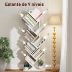 Estante em Forma de Árvore de 9 Níveis Estante de Livros com 9 Prateleiras e Estrutura de Aço 50x24x136 cm Branco