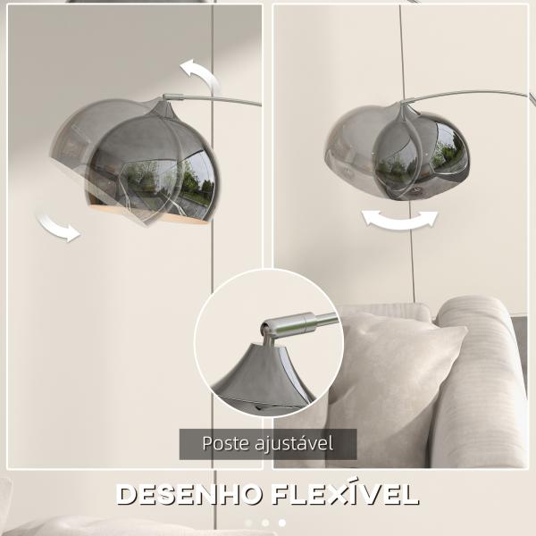 Candeeiro de Pé em Forma de Arco com Altura e Comprimento Ajustáveis com Interruptor de Pé 110 - 115x30x170 - 180 cm Prata e Preto
