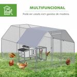 Galinheiro para Exterior Grande de Aço Galvanizado 280x380x195 cm Gaiola para Galinhas com Cobertura de Tecido Oxford Prata