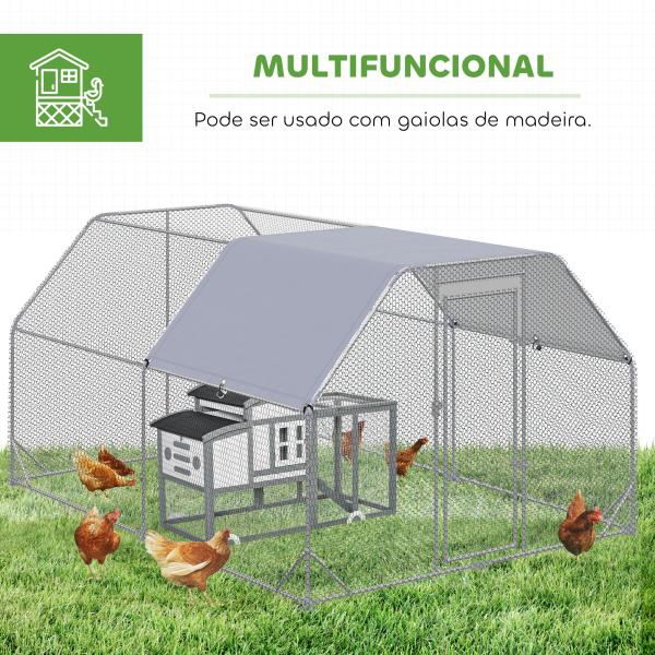 Galinheiro para Exterior Grande de Aço Galvanizado 280x380x195 cm Gaiola para Galinhas com Cobertura de Tecido Oxford Prata