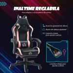 Cadeira Gaming com Orelhas Cadeira Gamer Reclinável com Altura Ajustável e Suporte Lombar 65x62x116 - 124 cm Preto e Rosa