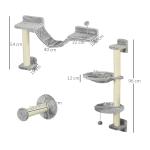 Prateleiras de Escalada para Gatos de Parede com Rede Plataformas Poste de Sisal e Escada 84,5x19x54 cm Cinza e Bege
