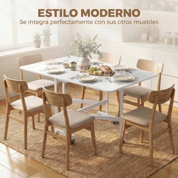 Mesa Dobrável de Cozinha para 4 - 6 Pessoas Mesa de Sala de Jantar Dobrável com Rodas e Laterais Dobráveis 120x80x73 cm Branco