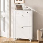 Sapateira Branca Móvel Sapateira Estreita com 2 Portas e 1 Gaveta para 8 Pares de Sapatos 60x23,5x98,5 cm Branco
