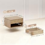 Conjunto de 2 Mesas de Cabeceira Suspensas com Gaveta e Compartimento para Quarto Sala 37x32x21 cm Madeira