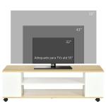 Móvel para TV com Rodas Armário para TV Flutuante com 2 Portas e 2 Prateleiras 120x40x38,5cm Branco e Madeira