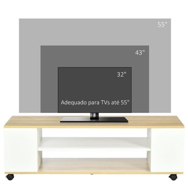 Móvel para TV com Rodas Armário para TV Flutuante com 2 Portas e 2 Prateleiras 120x40x38,5cm Branco e Madeira