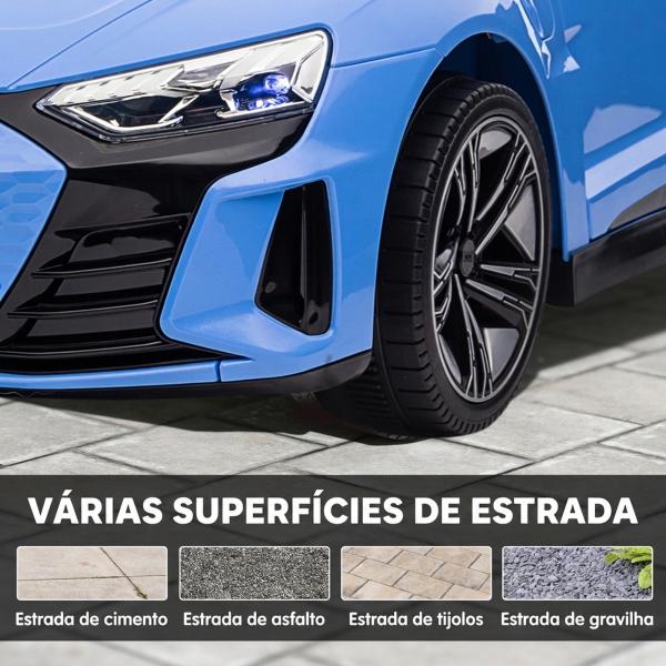 Carro Elétrico AUDI RS E - Tron GT 12V com 2 Motores Controlo Remoto Faróis LED Buzina Música USB 3 - 5km/h 103x58x41cm Azul