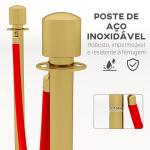 Conjunto de 2 Postes Separadores em Aço Inoxidável com Corda de Veludo Vermelho de 1,5 m e Base Preenchível Dourado