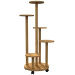 Suporte para Plantas em Bambu com Rodas de 5 Níveis Estante Redonda para Plantas para Cantos 33x33x90 cm Madeira