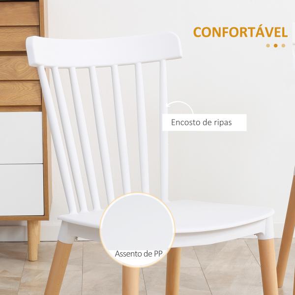 Conjunto de 4 Cadeiras Estilo Nórdico com Encosto Alto e Pés de Madeira de Faia 48x52,5x83cm Branco e Madeira