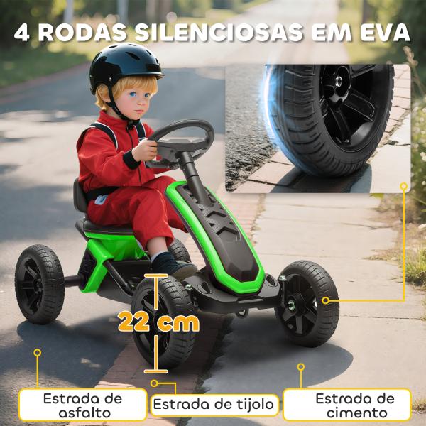 Kart Pedais Kart com Rodas Antiderrapantes de EVA Estrutura Metálica Carga 30 kg para Crianças de 2 - 5 Anos 85,5x49x57 cm Verde