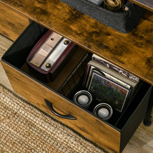 Cómoda com 3 Gavetas de Tecido Dobrável e Prateleira Móvel de Armazenamento Estilo Industrial 44x29x92cm Marrom Rústico