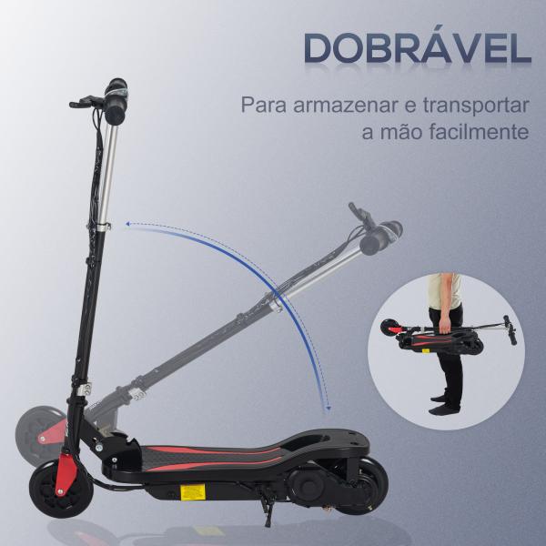 Trotinete Elétrico Dobrável para Crianças de 7 - 14 anos Suporta até 50kg com Altura Ajustável 75x36x82 - 93cm Preto
